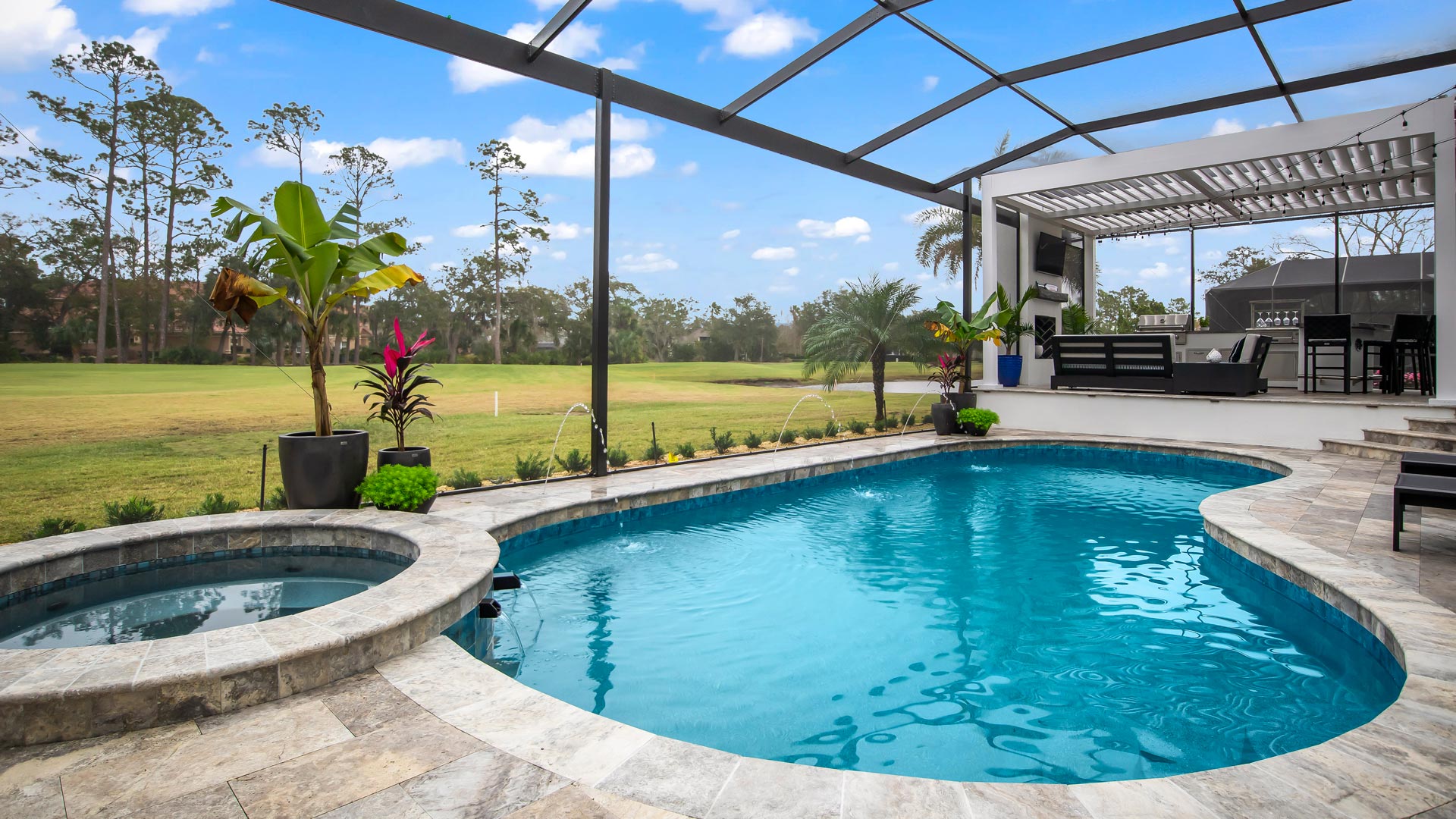 beautiful backyard pool and spa
