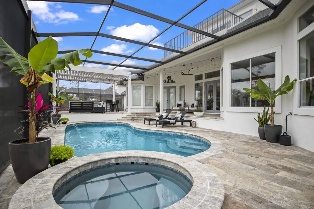Backyard pool and elevated hot tub renovation in in the Palms at Nocatee, Jacksonville, FL