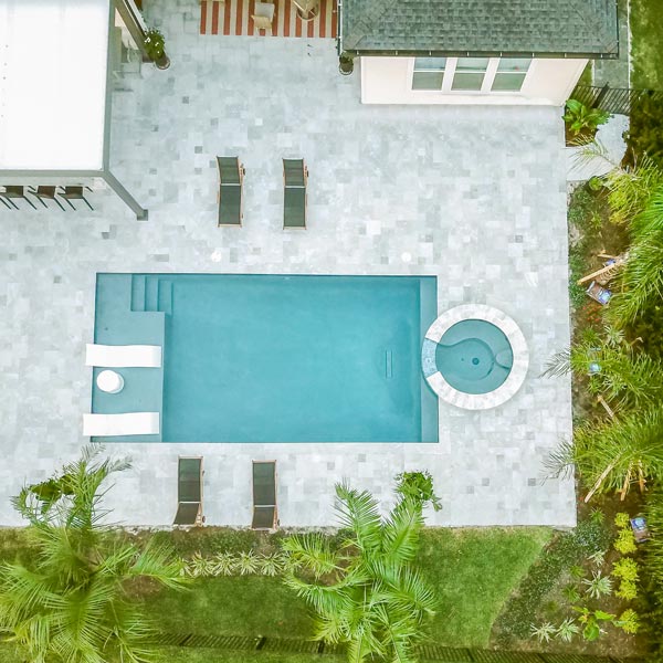 aerial view of beautiful backyard pool