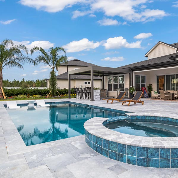 beautiful backyard pool and spa