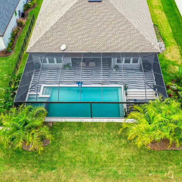 aerial view of pool in lanai