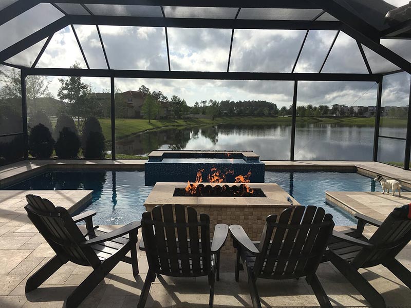 fire pit by pool