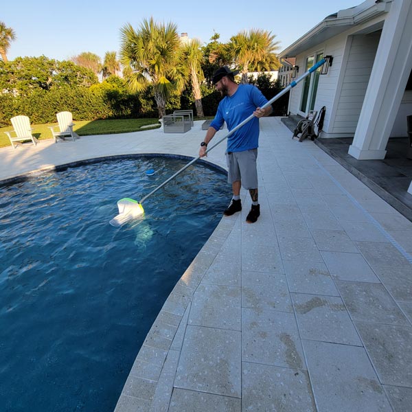 Residential pool during a maintenance and repair service