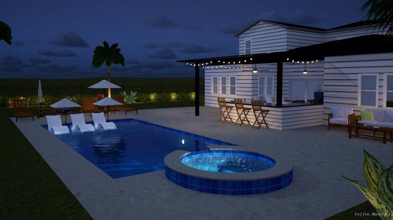 House exterior featuring a pool and summer kitchen in Jacksonville, FL.
